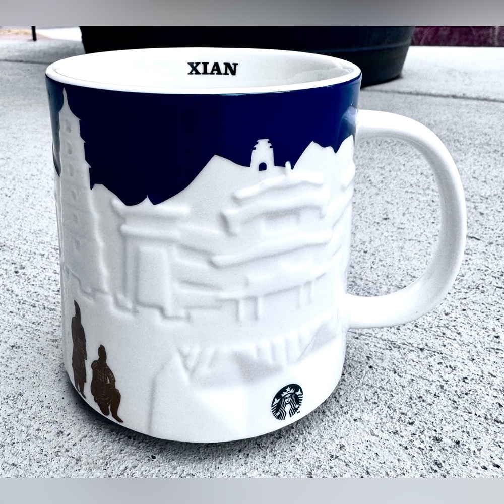 Starbucks Collector Relief Series Xian Mug with Blue and White Cityscape